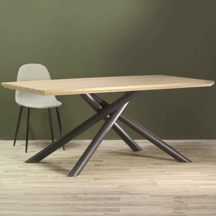 Dining Table in MDF Wood Effect and Black Metal Base - Sunset Viadurini