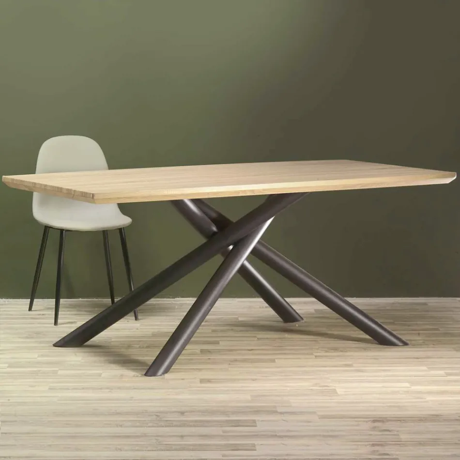 Dining Table in MDF Wood Effect and Black Metal Base - Sunset Viadurini