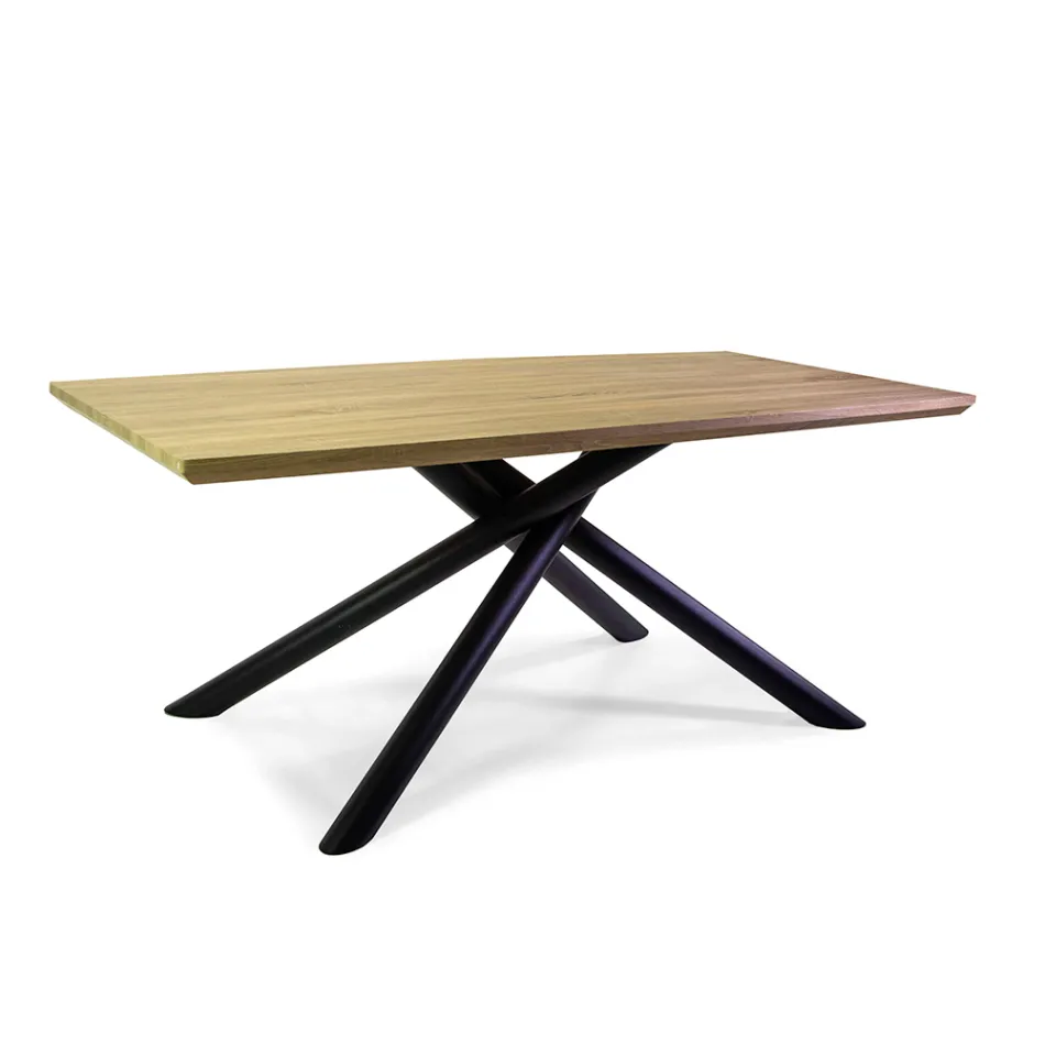 Dining Table in MDF Wood Effect and Black Metal Base - Sunset Viadurini