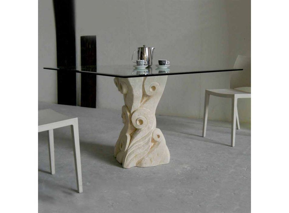 Stone dining table with Jason&#39;s design crystal top Viadurini