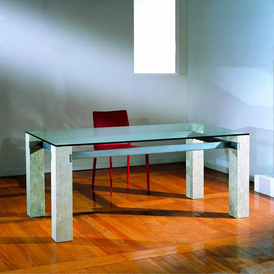 Ebea contemporary design stone and crystal dining table Viadurini