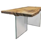 Dining Table in Secular Oak and Crystal Base Made in Italy - Dite Viadurini