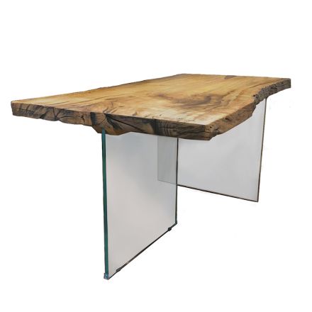 Dining Table in Secular Oak and Crystal Base Made in Italy - Dite Viadurini