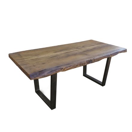 Dining Table in Secular Oak and Metal Made in Italy - Dite, Unique Piece Viadurini