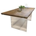 Dining Table in Solid Oak and Crystal Base Made in Italy - Iker