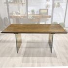 Dining Table in Solid Oak and Crystal Base Made in Italy - Iker Viadurini