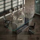 Glass Dining Table with Metal and Marble Base Made in Italy - Minera Viadurini