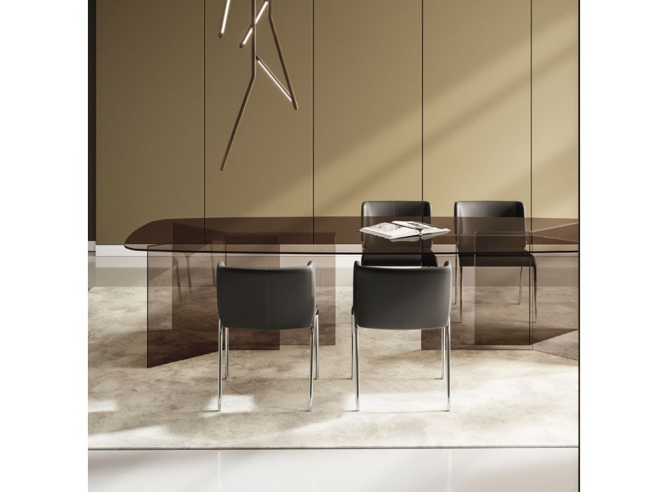 Glass Dining Table with Rectangular Top Made in Italy - Charles Viadurini