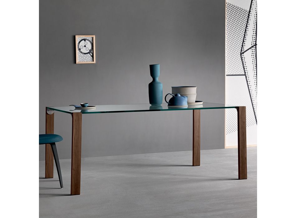 Dining Table in Glass and Legs in Oak or Canaletto Walnut - Aschio Viadurini