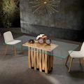 Dining table in glass and solid wood made in Italy, Egisto