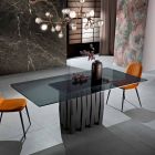 Dining table in glass and solid wood made in Italy, Egisto Viadurini