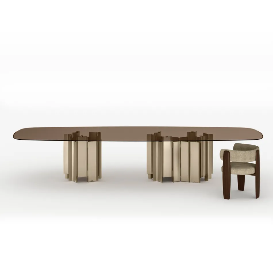 Modern Glass and Metal Dining Table Made in Italy - Duna Viadurini