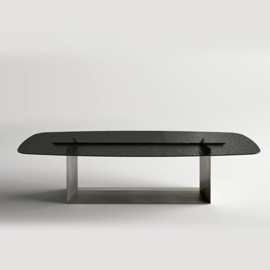 Made in Italy Design Dining Table in Fused Glass in Bronze or Smoke - Moro Viadurini