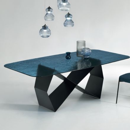 Dining Table in Hammered Glass and Black Metal Made in Italy - Mirco Viadurini