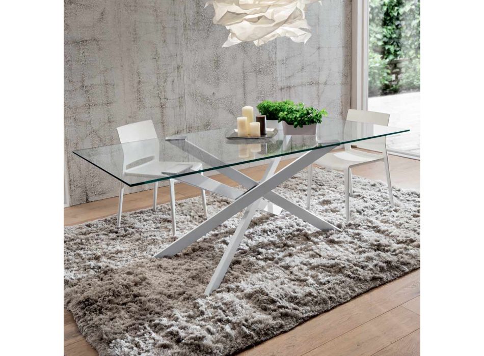 Luxury Tempered Glass and Metal Dining Table Made in Italy - Carlino Viadurini