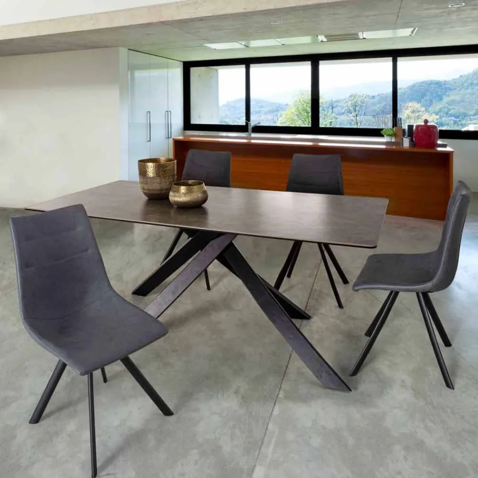 Modern Dining Table with Ceramic and Glass Top Homemotion - Ringo Viadurini