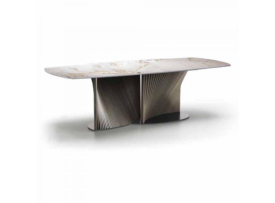 Modern Dining Table in Gres and Ash Wood Made in Italy - Croma Viadurini