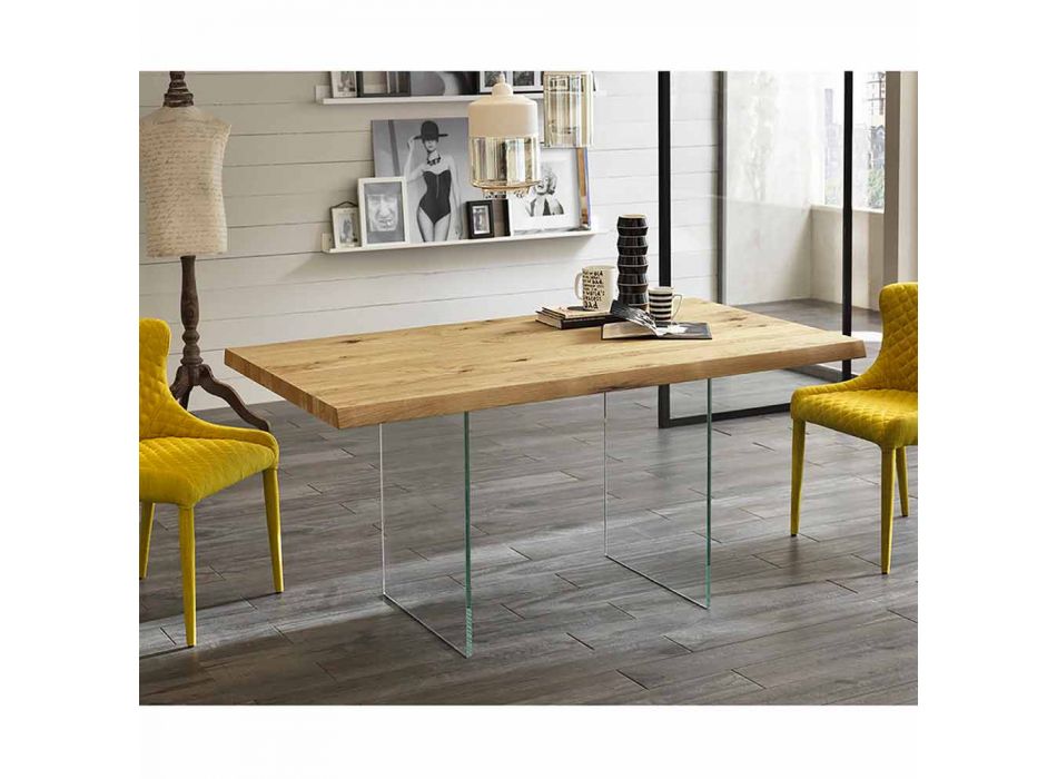 Modern dining table in oak veneer, Nico glass legs Viadurini