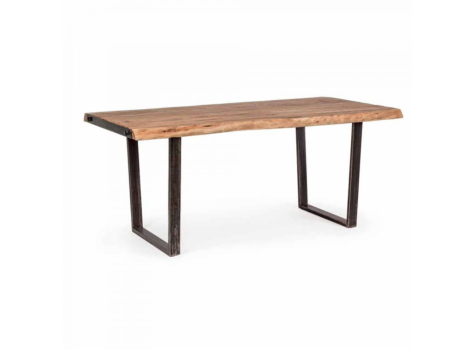 Modern Dining Table in Acacia Wood and Homemotion Steel - Bingo Viadurini