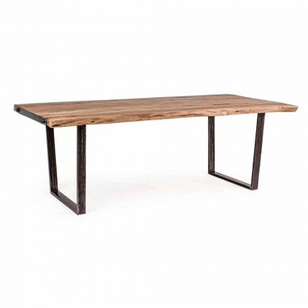 Modern Dining Table in Acacia Wood and Homemotion Steel - Bingo Viadurini