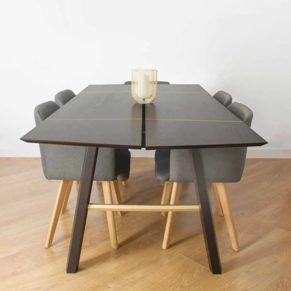 Modern Dining Table in Ash Wood with Black or Gold Details - Andria Viadurini