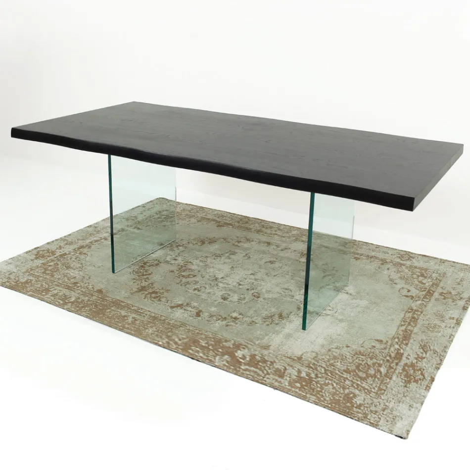 Modern Dining Table in Veneered Wood and Glass Made in Italy - Strappo Viadurini