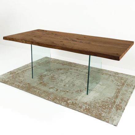 Modern Dining Table in Veneered Wood and Glass Made in Italy - Strappo Viadurini