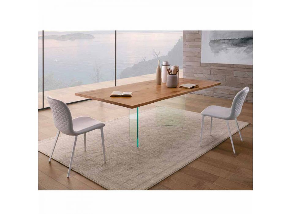 Modern Dining Table in Knotted Oak and Glass Made in Italy - Sibillo Viadurini