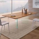 Modern Dining Table in Knotted Oak and Glass Made in Italy - Sibillo Viadurini