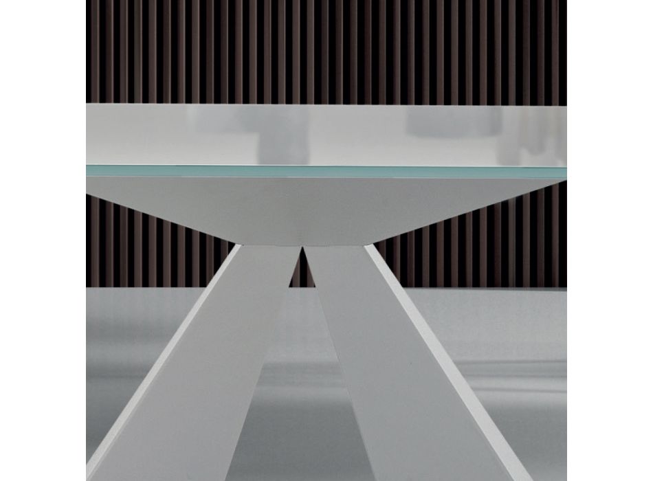 Modern Dining Table in Glass and White Steel Made in Italy - Dalmatian Viadurini