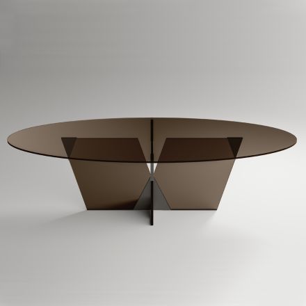 Oval Dining Table with Glass Top and Base Made in Italy - Tiseo Viadurini