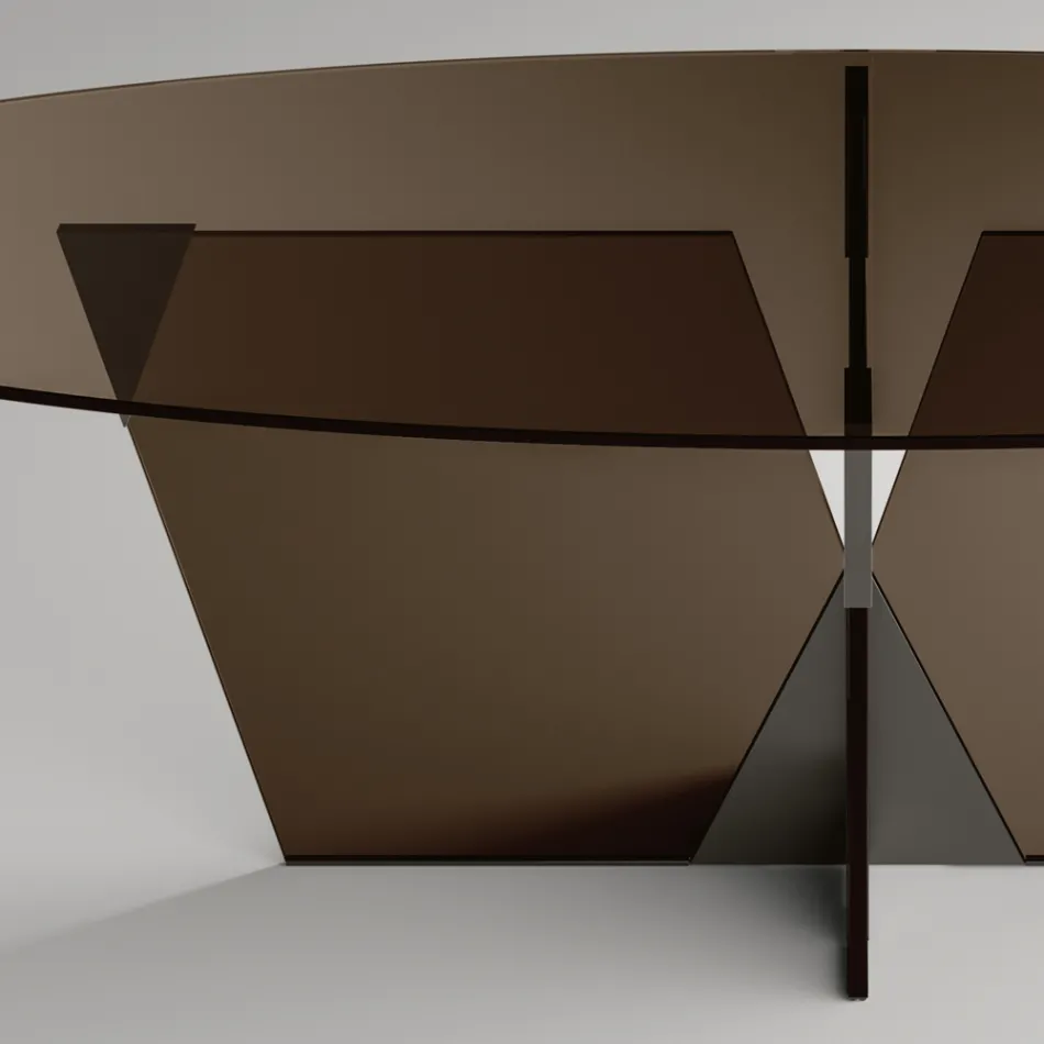 Oval Dining Table with Glass Top and Base Made in Italy - Tiseo Viadurini