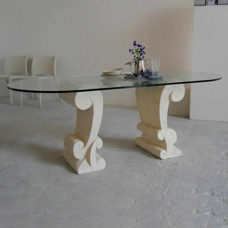 Traditional oval dining table and classic Aracne design crystal Viadurini