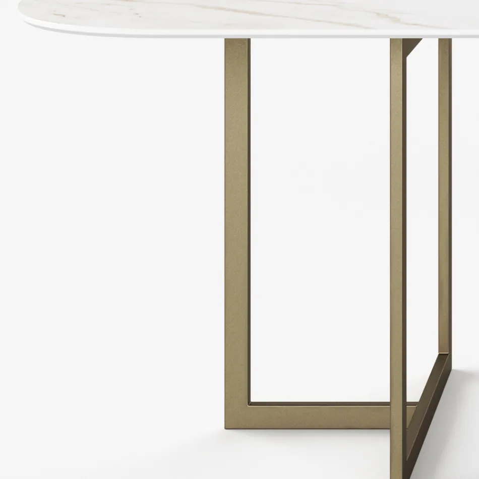 Oval Dining Table in Porcelain Stoneware and Metal Made in Italy - Emilio Viadurini