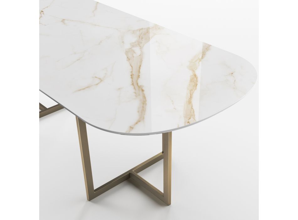 Oval Dining Table in Porcelain Stoneware and Metal Made in Italy - Emilio Viadurini