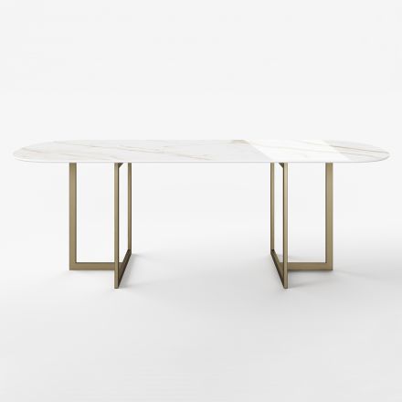 Oval Dining Table in Porcelain Stoneware and Metal Made in Italy - Emilio Viadurini