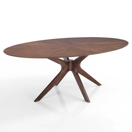 Oval Dining Table in Mdf with Solid Wood Structure - Fulmine Viadurini