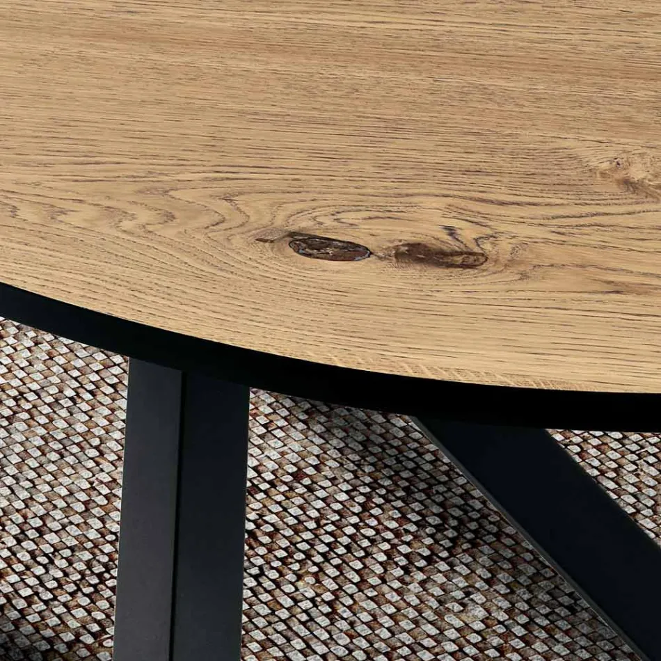Oval Dining Table in Oak Veneer and Black Metal Base - Domo Viadurini