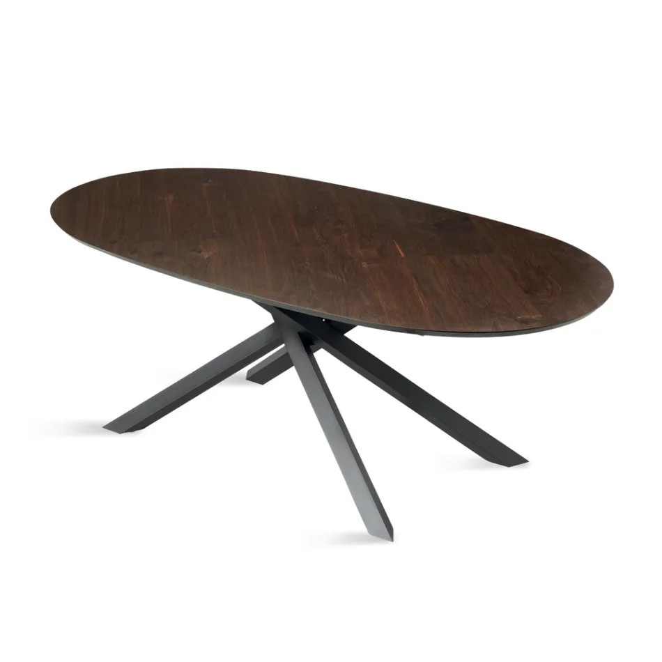 Oval Dining Table in Oak Veneer and Black Metal Base - Domo Viadurini