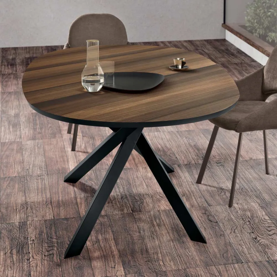 Oval Dining Table in Oak Veneer and Black Metal Base - Domo Viadurini