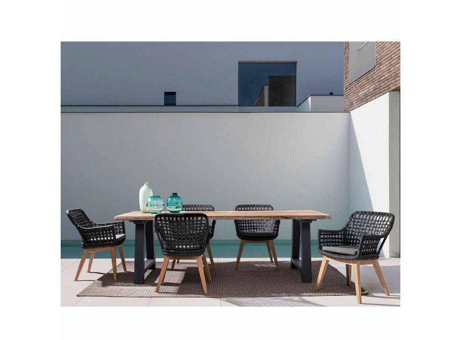 Outdoor Dining Table in Teak and Aluminum, Homemotion - Rolando Viadurini
