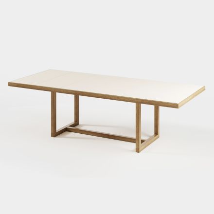 Garden Dining Table in Iroko Wood and Stoneware Made in Italy - Bresson Viadurini