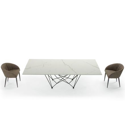 Dining Table Top in Laminam and Base in Steel Made in Italy - Ezzellino Viadurini