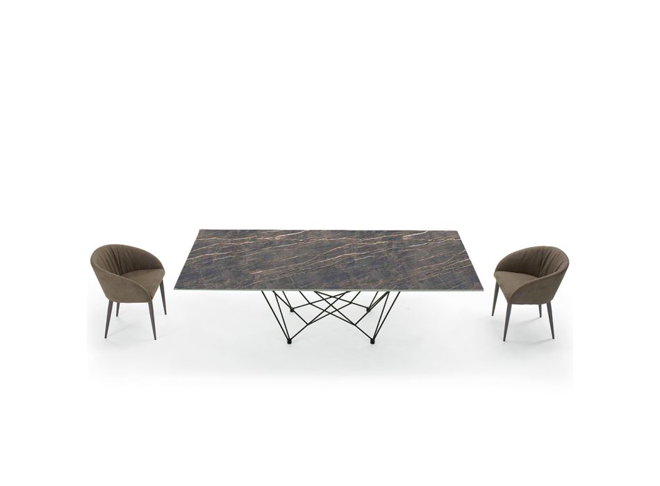 Dining Table Top in Laminam and Base in Steel Made in Italy - Ezzellino Viadurini