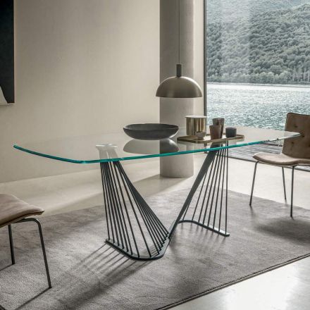 Dining Table Glass Top and Metal Ropes Base 2 Sizes - Alariko Viadurini