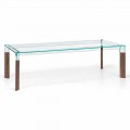 Dining Table Glass Top and Solid Wood Base Made in Italy - Presino