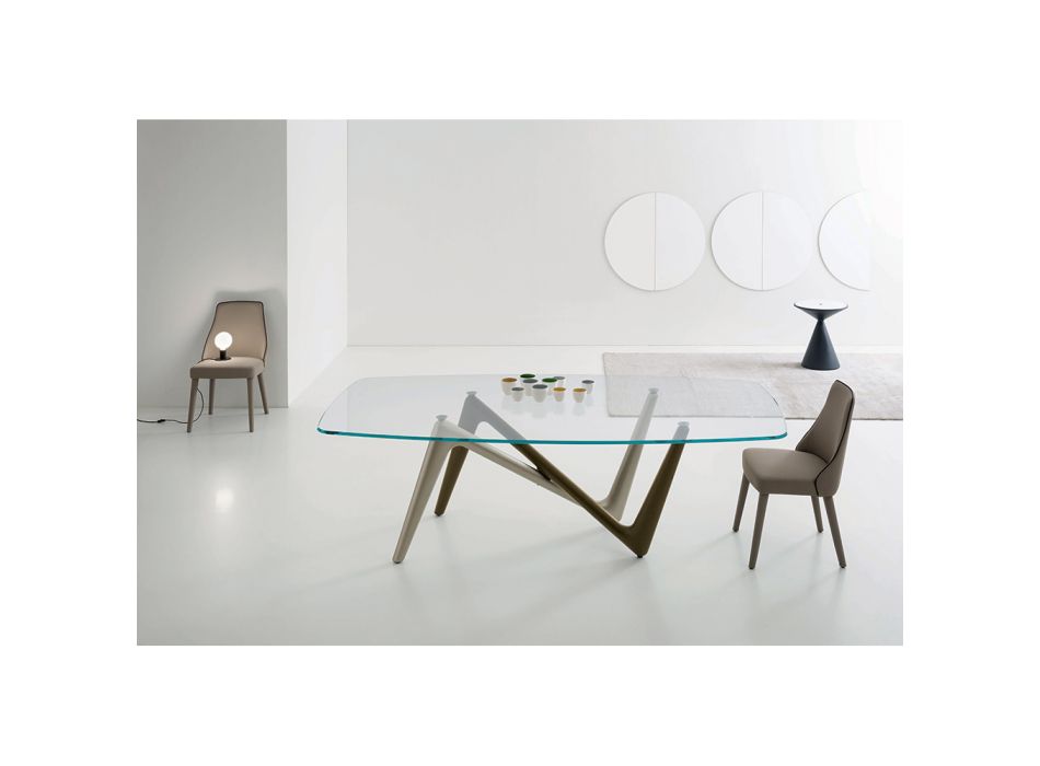 Dining Table Glass Top and Polyurethane Legs 2 Sizes - Stalto Viadurini