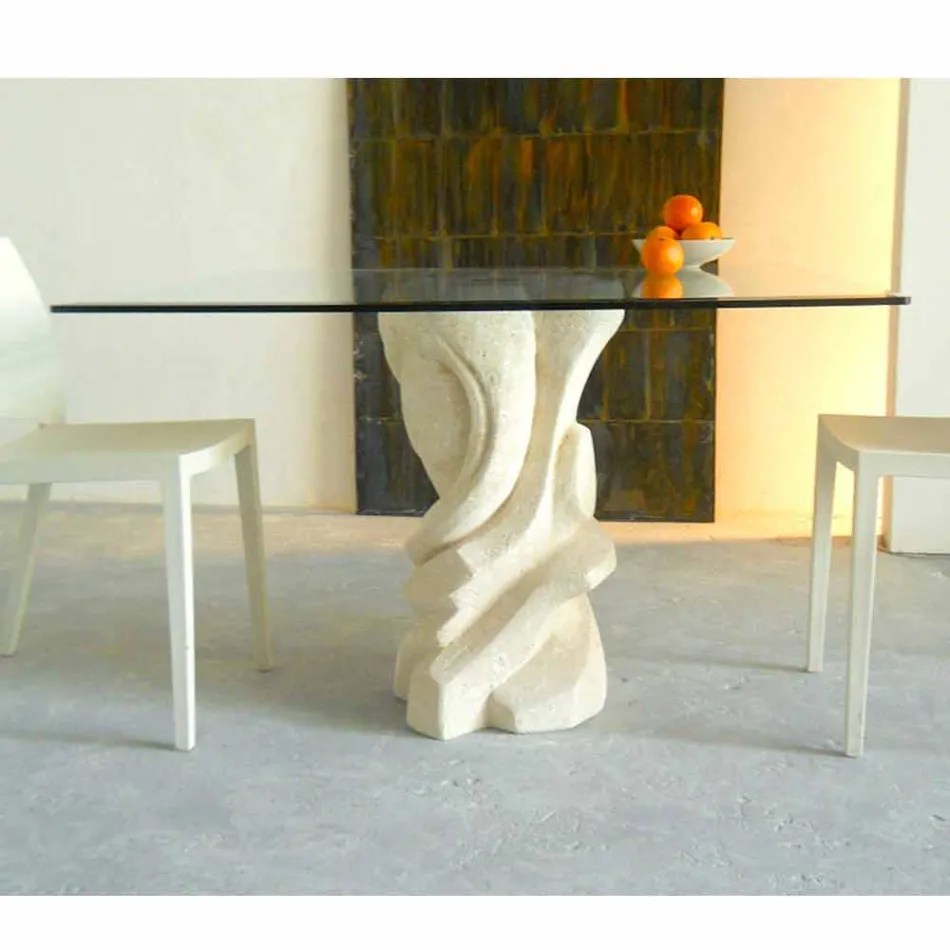 Square stone dining table with Leda crystal top Viadurini