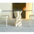 Squared dining table Leda, crystal top, Vicenza natural stone base