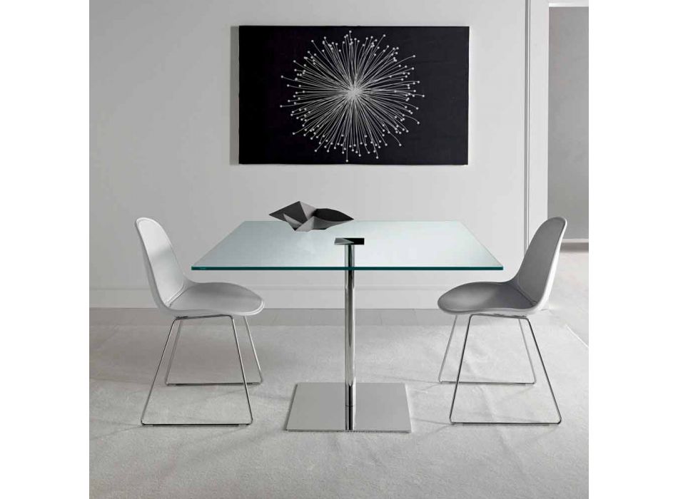 Square Dining Table in Extra-clear Glass and Metal Made in Italy - Dolce Viadurini